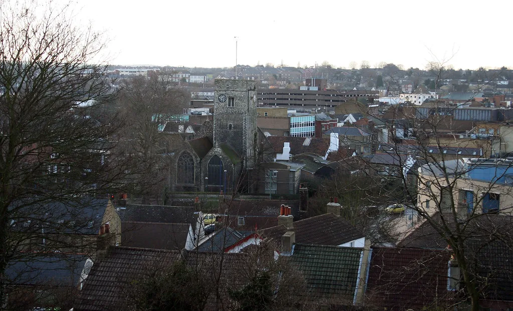 A view across Dartford town centre towards Holy Trinity Church